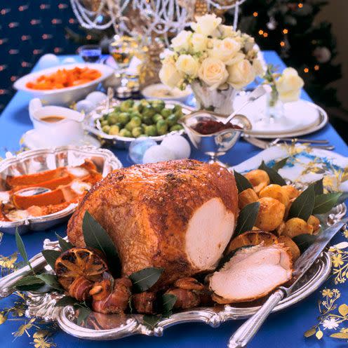 <p>Treat Christmas guests with this delicious turkey recipe</p><p><strong>Recipe: <a href="https://www.goodhousekeeping.com/uk/food/recipes/a536578/orange-and-bay-roast-turkey/" rel="nofollow noopener" target="_blank" data-ylk="slk:Orange and bay roast turkey" class="link ">Orange and bay roast turkey</a></strong></p>