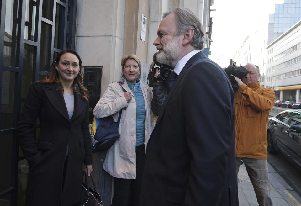 Sir Tim Barrow, the UK's permanent representative in Brussels arrives at his office at the UK permanent representation to the EU in Brussels Wednesday March 29, 2017. British Prime Minister Theresa May will invoke Article 50 of the EU treaty later Wednesday which will begin divorce proceedings from the European Union, starting the clock on two years of intense political and economic negotiations that will fundamentally change both the nation and its European neighbors. (AP Photo/Olivier Matthys)