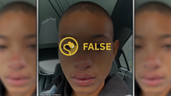 A Black woman is sitting in a car. You can see smaller versions of the same image on either side of the center image. A "False" overlay lays over the image.