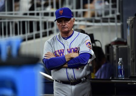 FILE PHOTO: Sep 16, 2017; Atlanta, GA, USA; New York Mets manager Terry Collins (10) in the dugout against the Atlanta Braves at SunTrust Park. Mandatory Credit: Adam Hagy-USA TODAY Sports