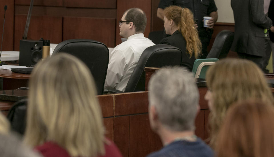 Timothy Jones Jr. sits in court for closing arguments during the sentencing phase of his trial in Lexington, S.C. on Thursday, June 13, 2019. Jones, Jr. was found guilty of killing his five young children in 2014. (Tracy Glantz/The State via AP, Pool)