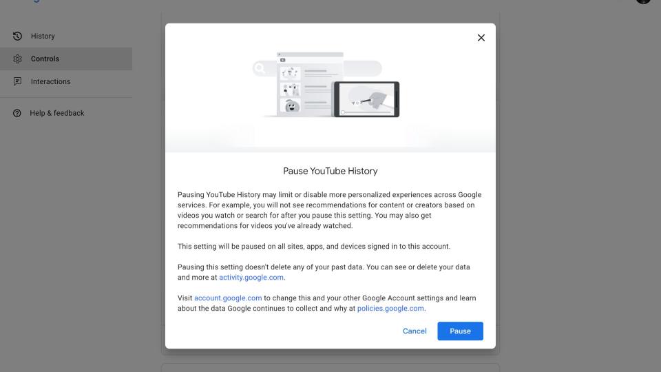 pausing youtube history