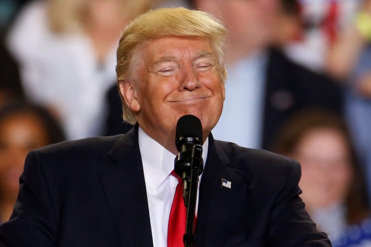 President Trump appears onstage at a rally in Harrisburg, Pa., on April 29. (Photo: Carlo Allegri/Reuters)