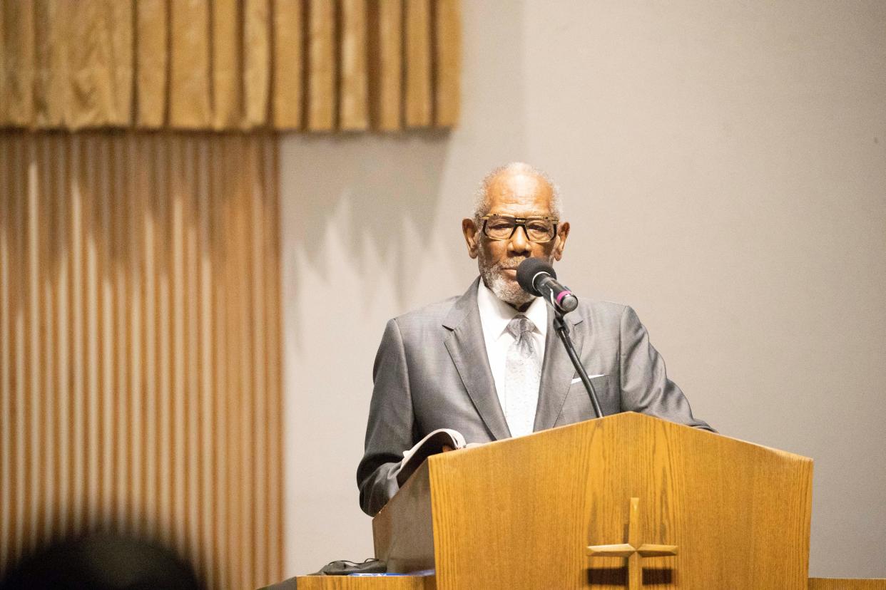 The Rev. George V. Clark speaks to the congregation at Mt. Zion Baptist Church on Feb. 28, 2021. Clark joined Mt. Zion Baptist Church in March 1970.