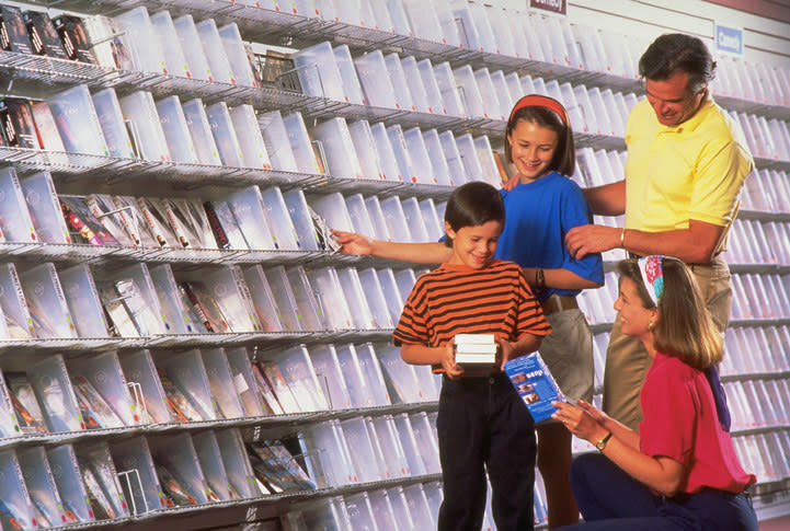 A family in a video store