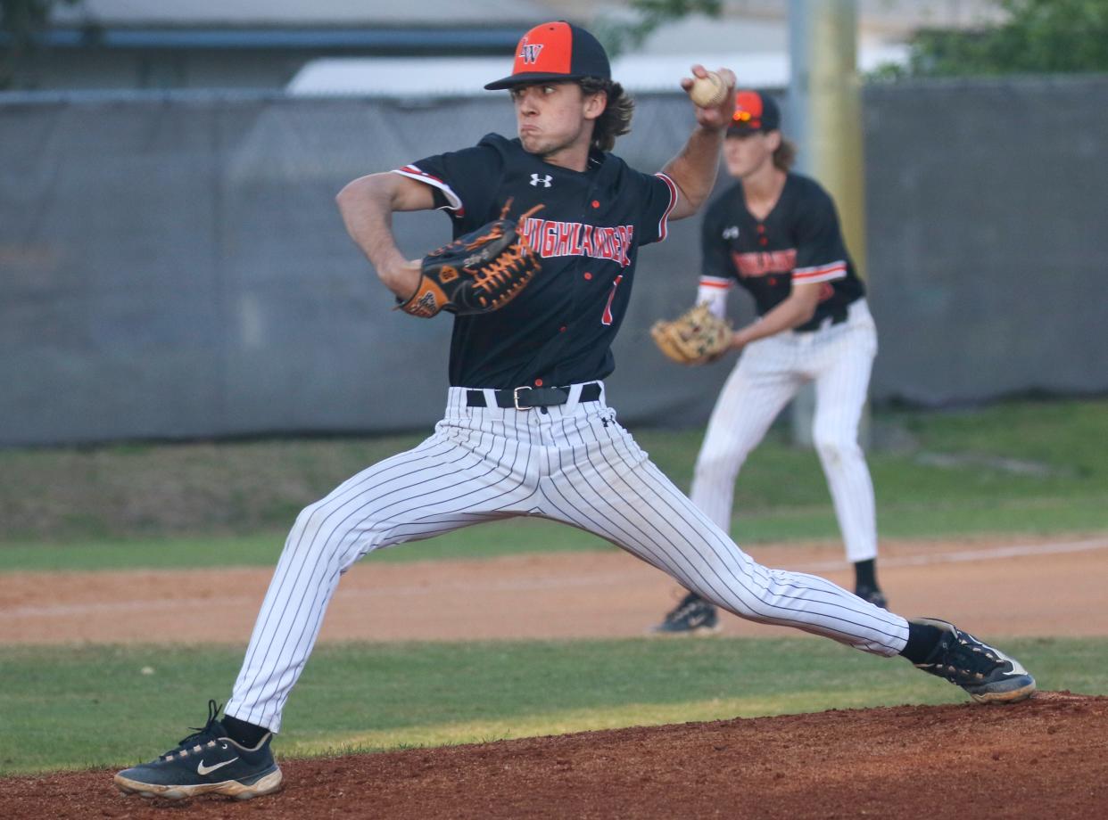 Lake Wales pitcher Gage Chandley pitches against McKeel on Wednesday in the championship game of the Dan Giannini Hawk Baseball Classic.