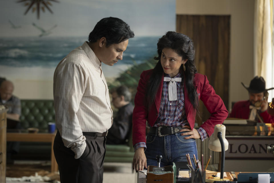 This image released by Prime shows Rosa Salazar, right, and Michael Pena in a scene from "A Million Miles Away." (Prime via AP)