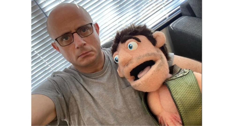Eric Kripke with Deep Puppet (Photo courtesy of "The Boys" Instagram -- @theboystv)