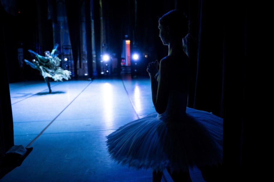 Waiting for her cue to perform during a stage rehearsal (Reuters)