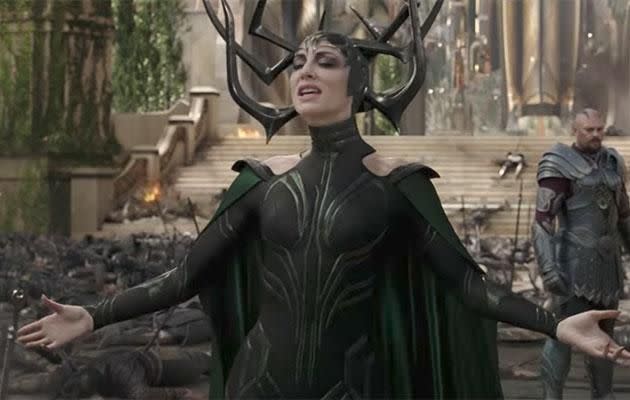 Cate Blanchett (as goddess of war Hela) really suits being a baddie! Source: Marvel