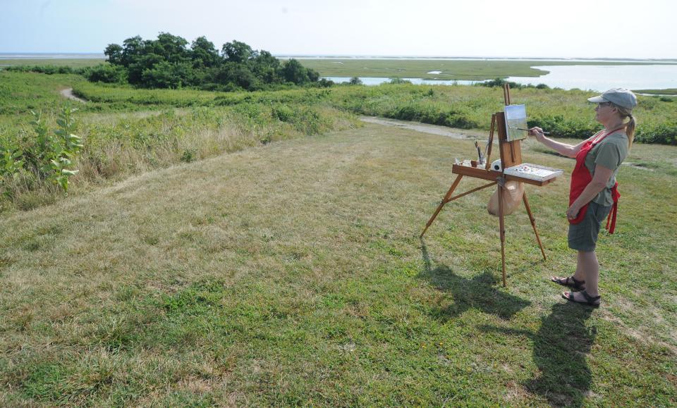 Karen Kollar of Eastham paints the landscape at Fort Hill, a top destination for sightseers at the Cape Cod National Seashore.