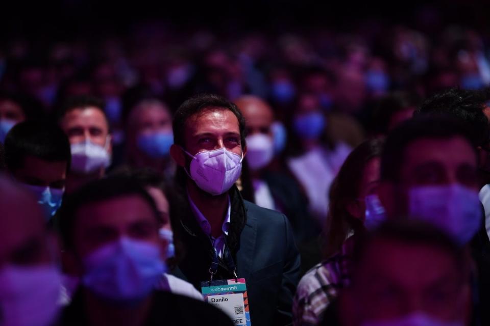 Attendees on Centre Stage during the opening night of Web Summit 2021 at the Altice Arena in Lisbon, Portugal (Sportsfile/Web Summit)