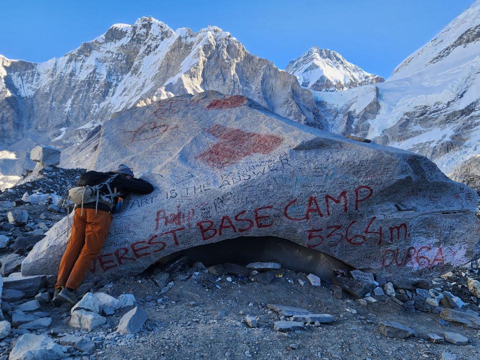 Sarah Beatrice at Mount Everest base camp.