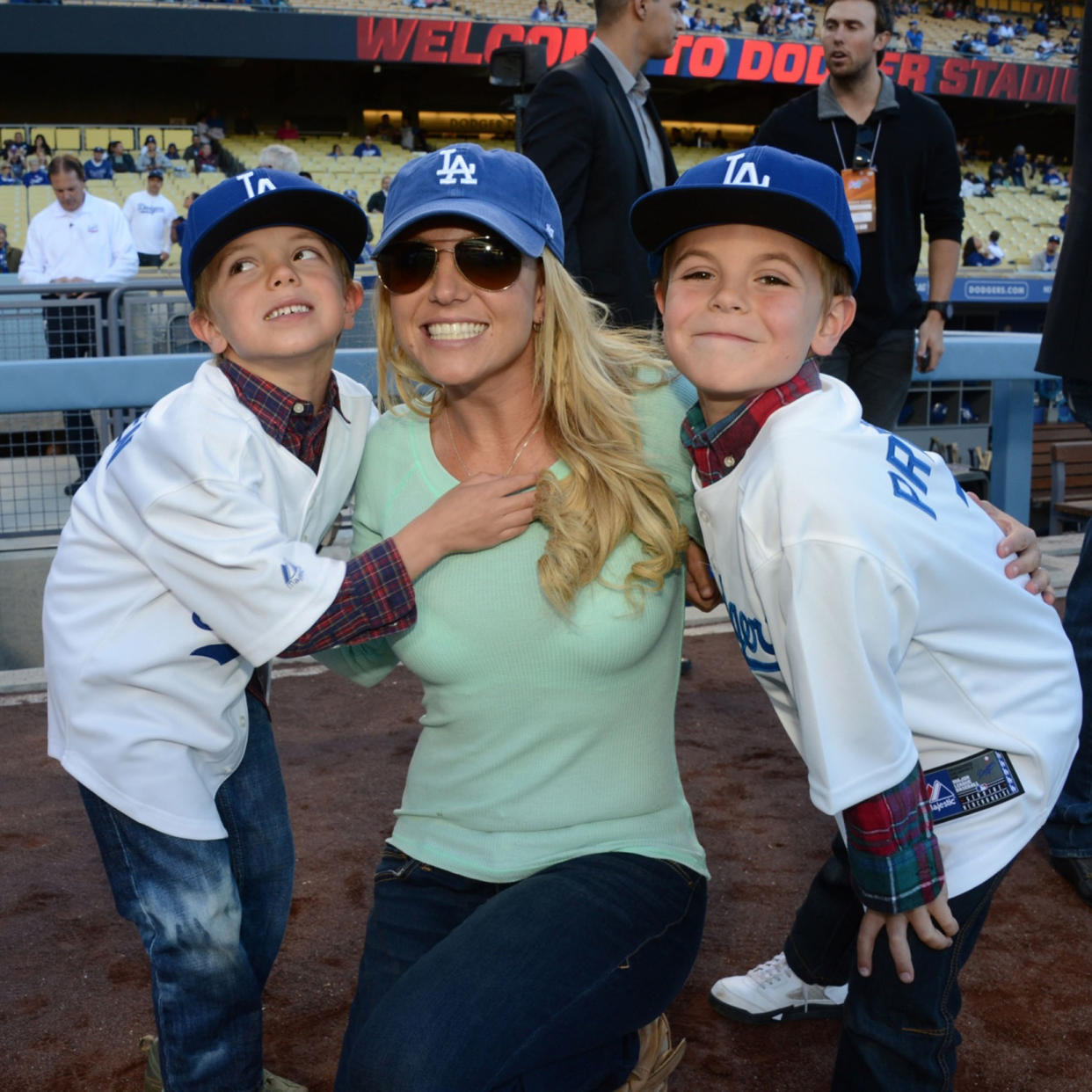 Britney Spears And Sons Visit Dodgers Stadium - April 17, 2013 (Jon SooHoo / LA Dodgers via Getty Images)