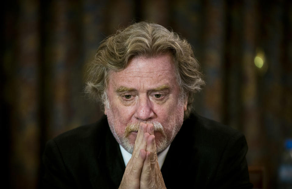 Clarin editor Ricardo Kirschbaum pauses during a news conference with foreign correspondents in Buenos Aires, Argentina, Tuesday, Oct. 30, 2012. Grupo Clarin executives said they have no intention of submitting plans to dismantle the company ahead of a Dec. 7 deadline announced by the Argentine government, but instead are focused on persuading the courts that Argentina's anti-monopoly law is unconstitutional. (AP Photo/Victor R. Caivano)