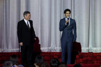 Ang Lee and Suraj Sharma at the UK premier of 'Life Of Pi' at Empire Leicester Square.<br><br><b>[Life of Pi: <a href="http://uk.lifestyle.yahoo.com/lifes-journeys/message-in-a-bottle/" data-ylk="slk:Message in a bottle;elm:context_link;itc:0;sec:content-canvas" class="link ">Message in a bottle</a>]</b>