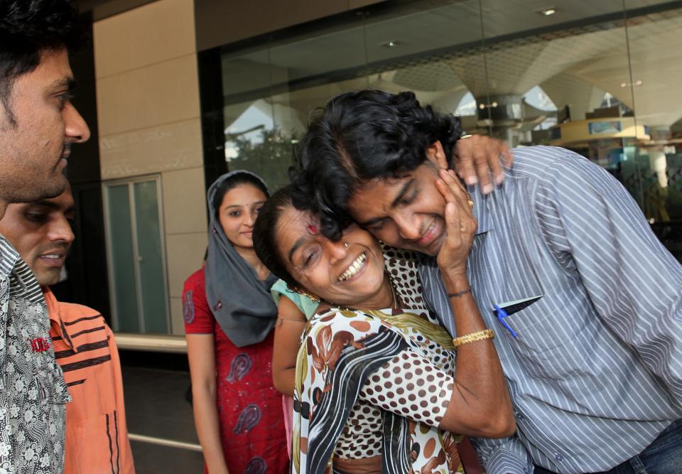 JANUARY 8, 2011: Dharmesh Gohil meet his mother at International Airport on Saturday, Indian nationals who were held captive by Somali pirates since May 2010 returned to Mumbai on Saturday morning. 19 Indian nationals along with two Bangladeshis and a Ukranian were held captive by the pirates after vessel MV Marida Marguerite was taken over by pirates on May 8,2010. 