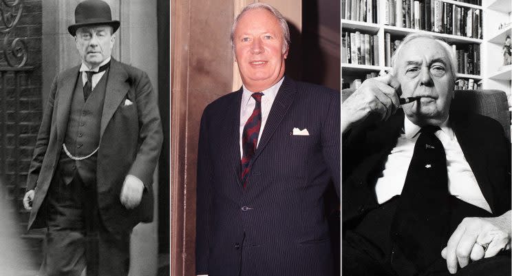 Left to right: Stanley Baldwin, Edward Heath, Harold Wilson