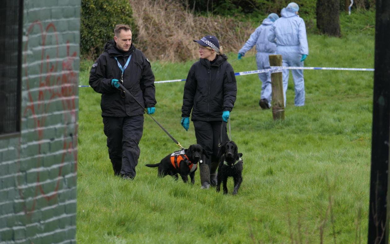 Police search the scene in Croydon after the body parts were discovered