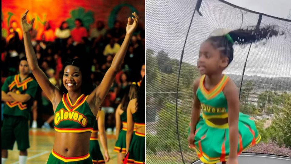 PHOTO: Dwyane Wade and Gabrielle Union's daughter Kaavia imitates her mom's character from the 2000 comedy 'Bring It On.' (MovieStore via Shutterstock | @kaaviajames/Instagram)