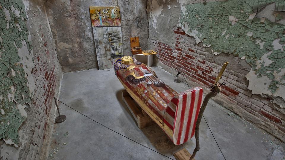 I had this idea to do an installation inside the cell that was related to…the way society treated the physical body through architecture,” Owens says about his work, “Sepulture,” on view at Eastern State Penitentiary in 2017.