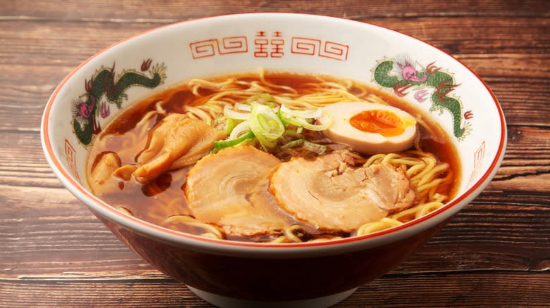 Ramen bowl with red broth