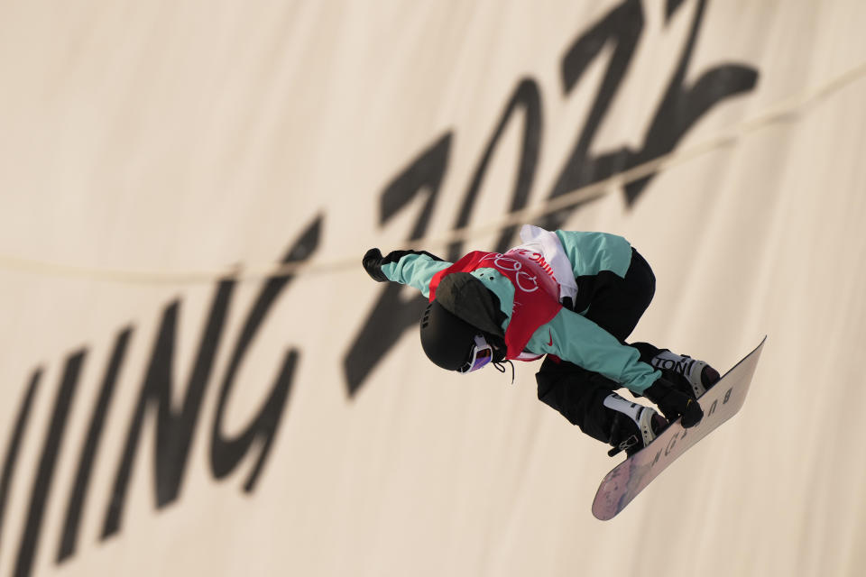 China's Cai Xuetong competes during the women's halfpipe qualification round at the 2022 Winter Olympics, Wednesday, Feb. 9, 2022, in Zhangjiakou, China. (AP Photo/Francisco Seco)