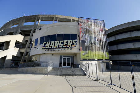 The San Diego Chargers football team store is pictured at Qualcomm Stadium in San Diego, California January 14, 2016
