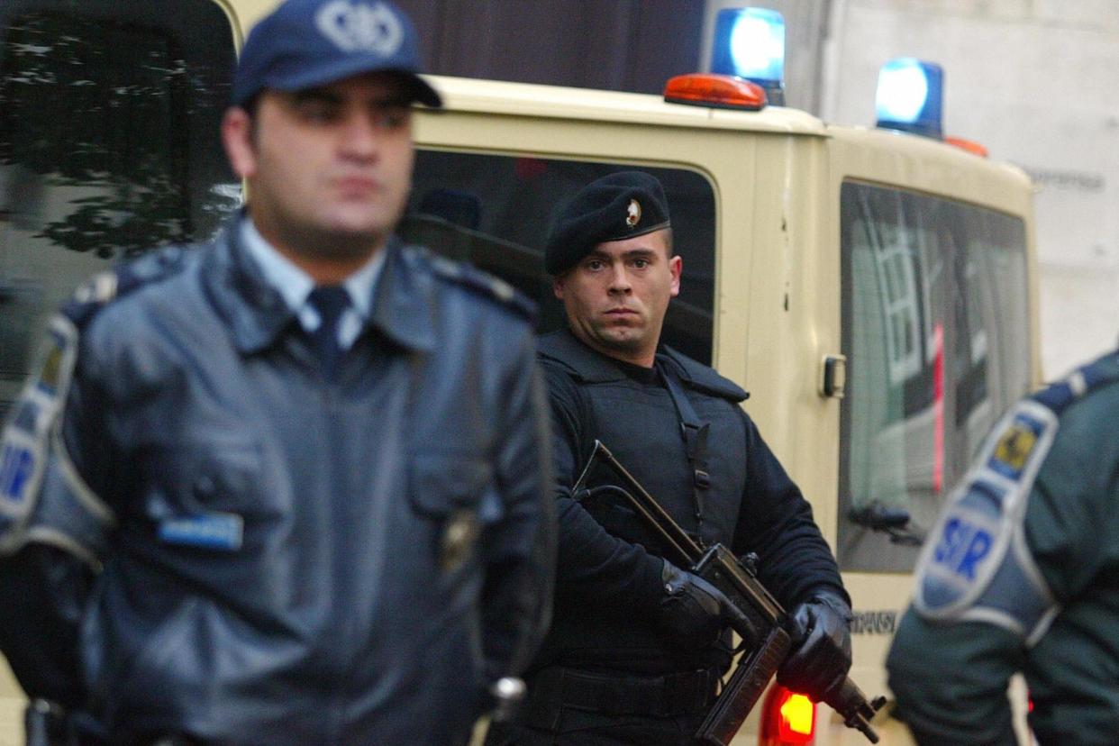 Police officers in Lisbon. A tram has crashed in the city reportedly injuring 28: AFP/Getty Images