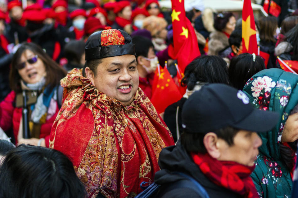Revelers take part during the Chinese New Year "The Dragon" parade in the Chinatown neighborhood of Manhattan, Sunday, Feb. 25, 2024, in New York. (AP Photo/Eduardo Munoz Alvarez)