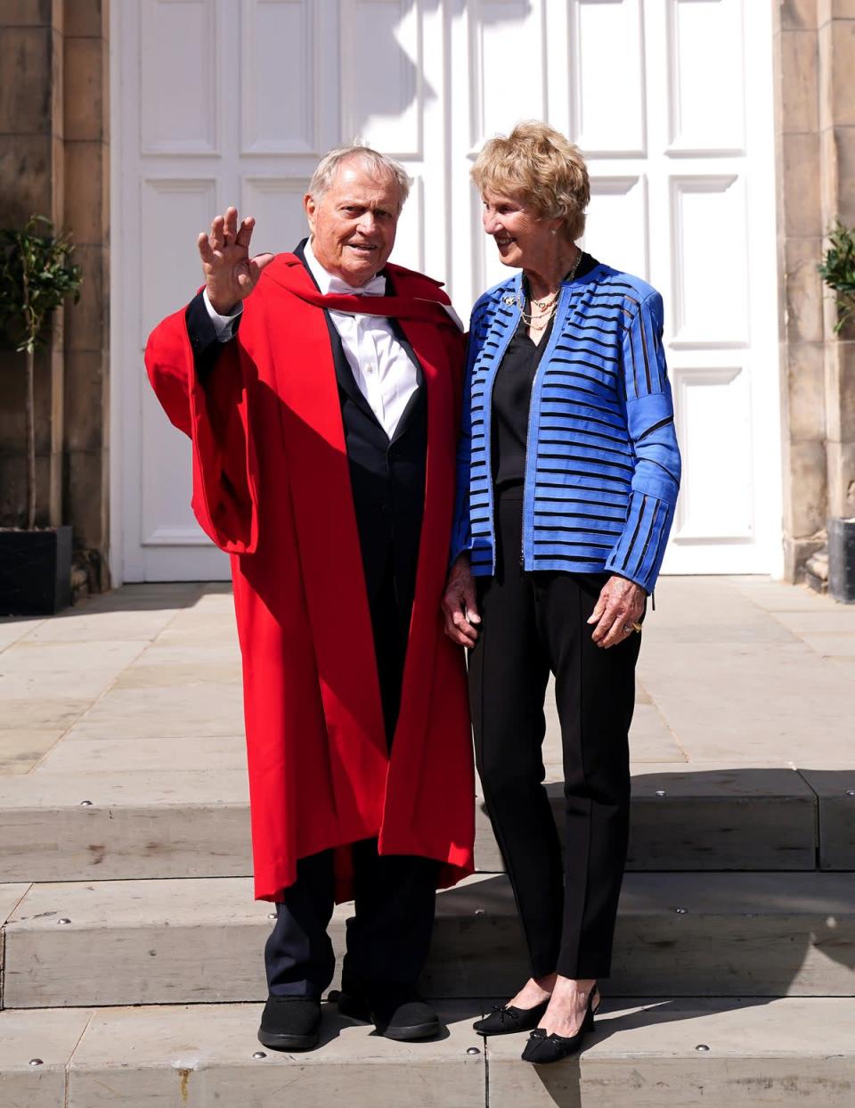 Jack Nicklaus (left), with wife Barbara, after being made an Honorary Citizen of St Andrews by The Royal Burgh of St Andrews Community Council during the ceremony at Younger Hall, St Andrews. Picture date: Tuesday July 12, 2022 (Jane Barlow/PA) (PA Wire)