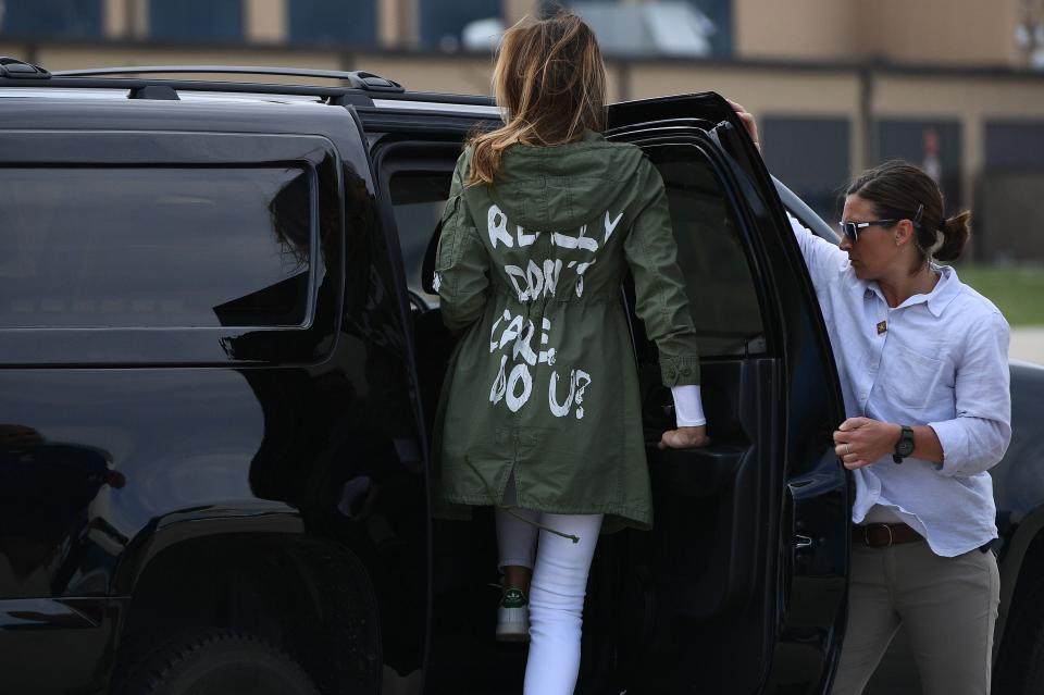 Melania wears ‘I don’t care, do U?’ jacket to visit migrant childrenAFP via Getty Images