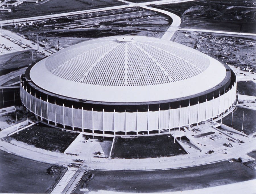 HOUSTON – 1965. Aerial view of the Astrodome in Houston shortly after its completion. (Photo by Mark Rucker/Transcendental Graphics, Getty Images)