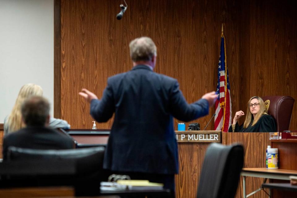 Judge Randi Mueller listens to an objection from the defense during the murder trial in which Jeremy Childress is accused of murdering Michelle Hester in Harrison County Court in Gulfport on Wednesday, June 21, 2023.