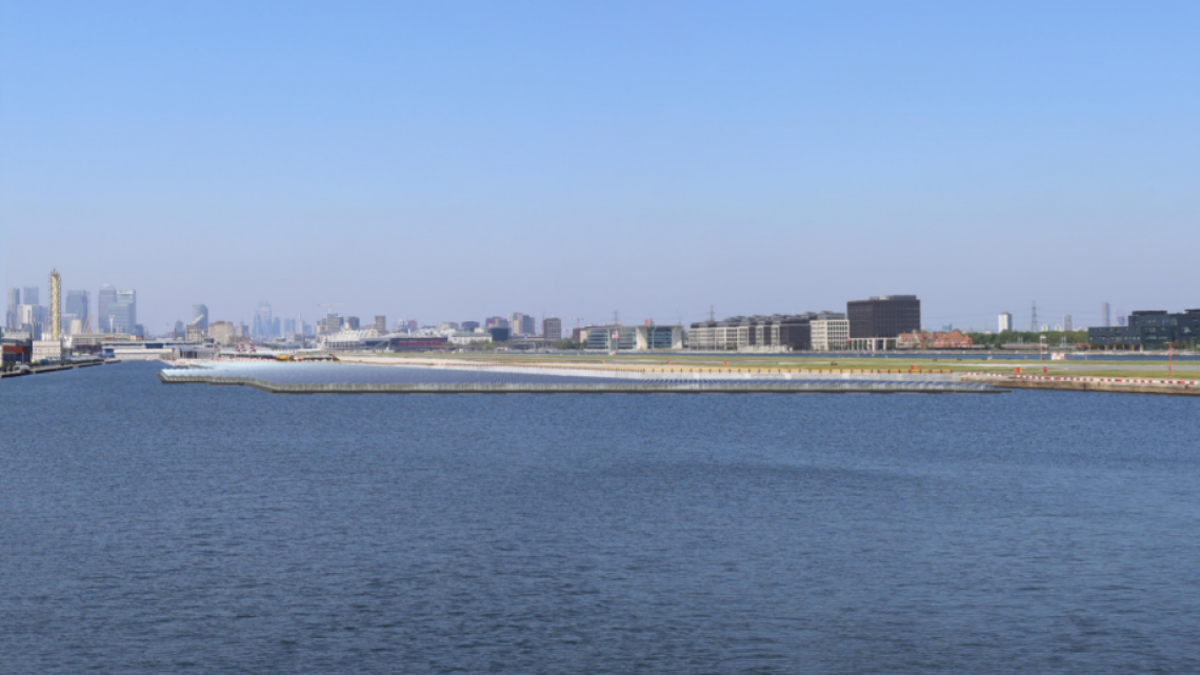 A concept image for the floating solar array in the Royal Docks (Renewable Connections)