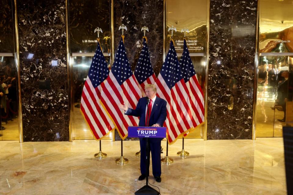 Republican presidential candidate and former US President Donald Trump spoke at a press conference held at Trump Tower in New York City, USA on May 31, 2024.