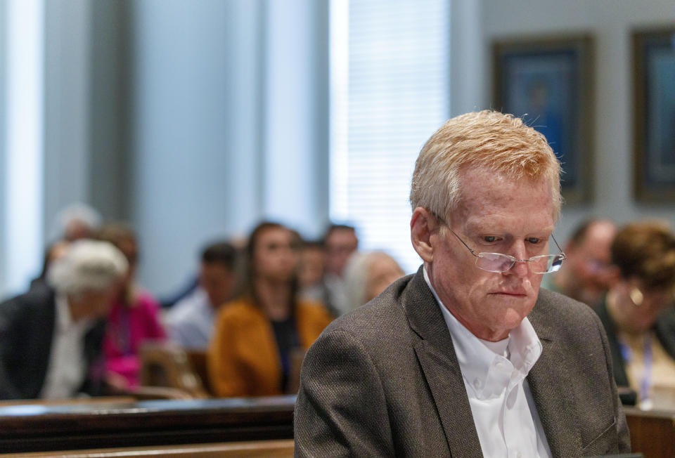 Defendant Alex Murdaugh at the defense table during testimony in his double murder trial at the Colleton County Courthouse in Walterboro, S.C., Friday, Jan. 27, 2023. (Grace Beahm Alford/The Post And Courier via AP, Pool)