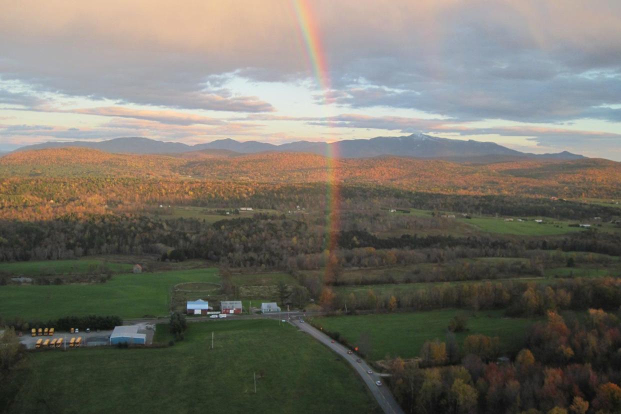 Essex, Vermont overhead view with rainbow