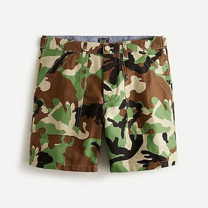 J.Crew 8" Camp Short in Cotton-Linen Camouflage