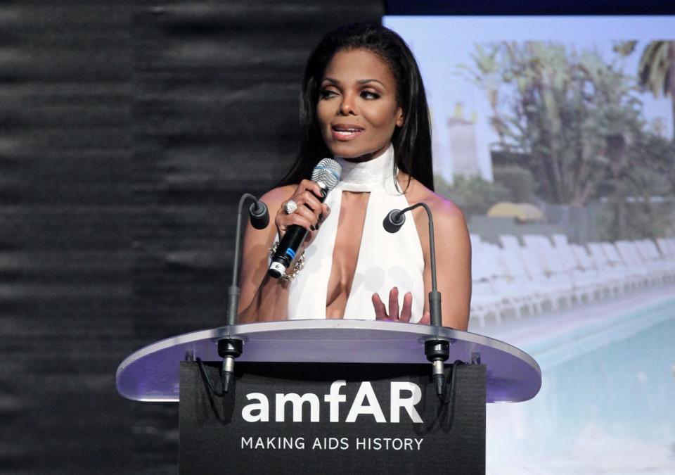 Janet Jackson at the auction for the amfAR Cinema Against AIDS benefit during the 65th Cannes film festival, in Cap d'Antibes, southern France, Thursday, May 24, 2012. (AP Photo/Joel Ryan)