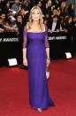 Bo Derek<br>Grade: B <br><br>Bo Derek -- who arrived with boyfriend of 10 years, Jon Corbett -- showed off her hourglass figure in a perfect purple frock with sheer sleeves. A beaded bracelet, pointy-toe pumps, and loose tresses completed the 55-year-old beauty’s red carpet look.