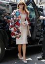 But her most expensive fashion item by far is this Dolce and Gabbana coat which is covered in colourful silk flowers. She wore it while out and about in Sicily and it retails for a gobsmacking $67K!