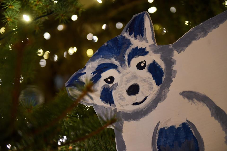 A red panda ornament in the South Dakota Capitol Christmas tree in the rotunda on Tuesday, Dec. 5, 2023 at the South Dakota State Capitol in Pierre. Katy Carchedi spray painted and hand painted the ornament.