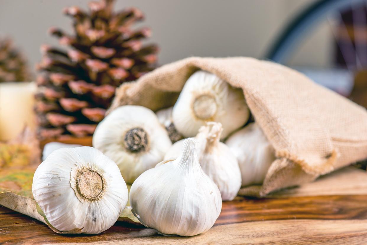 garlic on wooden table