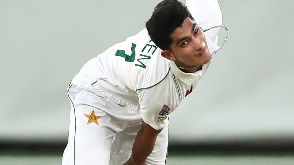 Pakistan's Naseem Shah, pictured bowling against Australia A, played hours after the death of his mother.