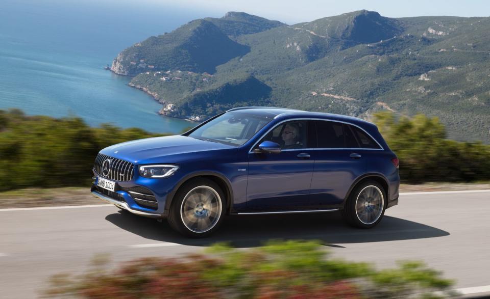 <p>The <a href="https://www.caranddriver.com/mercedes-amg/glc43-4matic-glc63-4matic" rel="nofollow noopener" target="_blank" data-ylk="slk:2020 GLC43 and GLC63;elm:context_link;itc:0;sec:content-canvas" class="link ">2020 GLC43 and GLC63</a> are high-performance variants of the <a href="https://www.caranddriver.com/mercedes-benz/glc-class" rel="nofollow noopener" target="_blank" data-ylk="slk:Mercedes-Benz GLC-class;elm:context_link;itc:0;sec:content-canvas" class="link ">Mercedes-Benz GLC-class</a>, and they spice up that model's Germanic luxury with an extra dash of driving excitement. Both crossovers seat five, and their cabins are roomy enough to provide spacious accommodations in both rows. The GLC43 and GLC63 impress with an exterior design that's sculpted and modern, and they deliver handling that's both refined and athletic. Zero to 60 mph is quick, and the experience is sweetened with a mellifluous engine note. A bevy of drive modes allows you to customize the action. If you're in the market for a compact luxury crossover with memorable style and performance, the GLC43 and GLC63 earn our recommendation.</p><p><a class="link " href="https://www.caranddriver.com/mercedes-amg/glc43-4matic-glc63-4matic" rel="nofollow noopener" target="_blank" data-ylk="slk:Review, Pricing, and Specs;elm:context_link;itc:0;sec:content-canvas">Review, Pricing, and Specs</a></p>