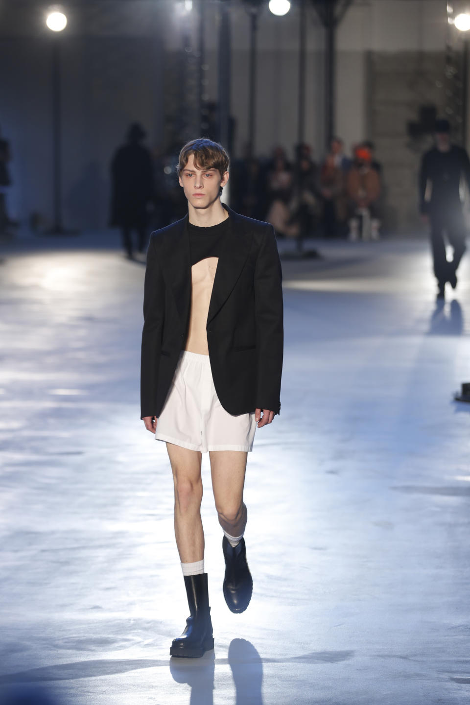 A model wears a creation as part of the N. 21 men's Fall-Winter 2020/21 collection, that was presented in Milan, Italy, Saturday, Jan. 11, 2019. (AP Photo/Antonio Calanni)