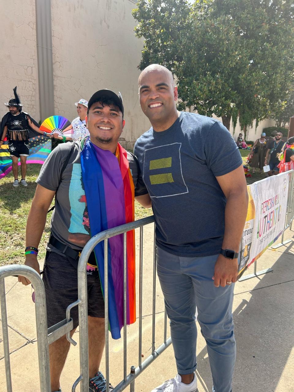 U.S. Rep. Colin Allred, who is seeking the Democratic nomination to run against Republican U.S. Sen. Ted Cruz, poses for a photo during a Pride event in Dallas.