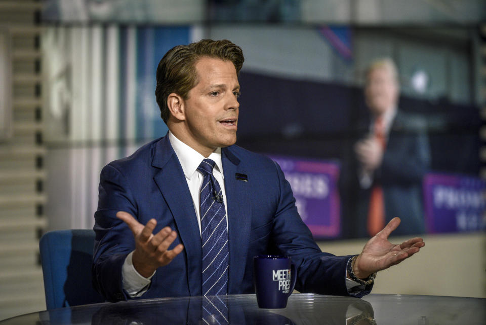 MEET THE PRESS -- Pictured: (l-r)  Anthony Scaramucci, former White House Communications Director, appears on 'Meet the Press' in Washington, D.C., Sunday, Oct. 21, 2018.(Photo by: William B. Plowman/NBC/NBC NewsWire via Getty Images)