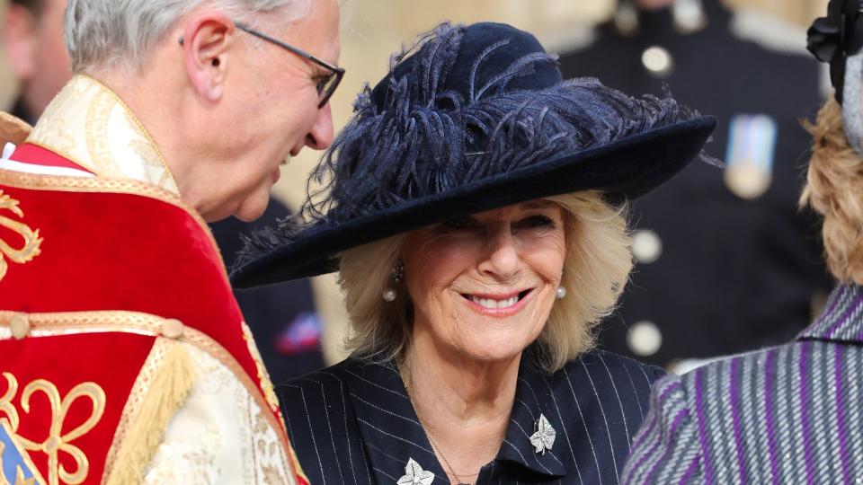 Queen Camilla attends the Thanksgiving Service for King Constantine of the Hellenes at St George's Chapel